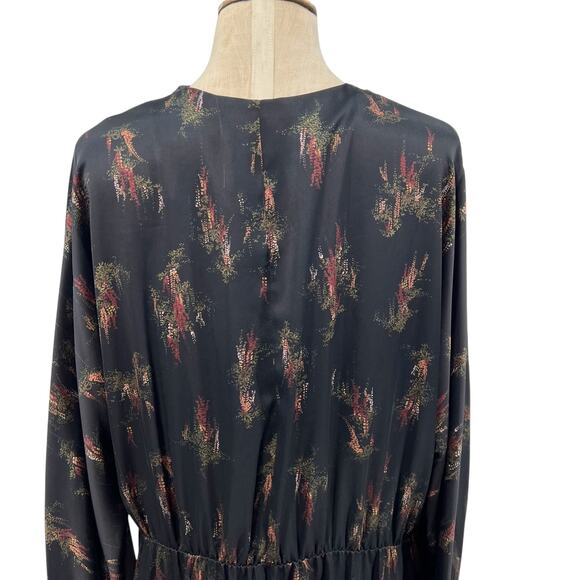 Vince Wisteria Wrap Dress Midi Satin Long Sleeve Black Size XL *Damaged - Picture 13 of 16